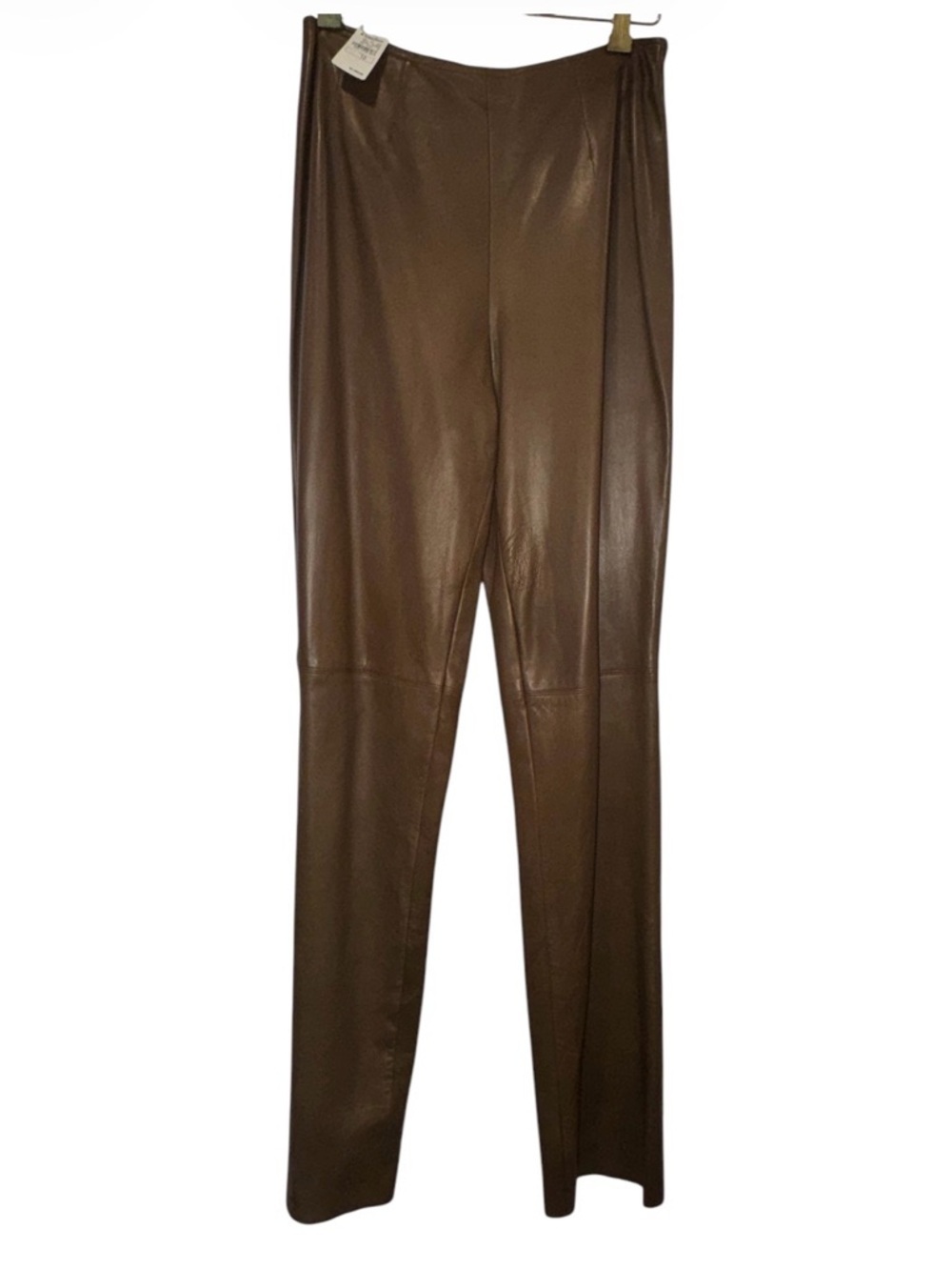 NWT AKRIS Brown 100% Leder Cuir Leather Straight Leg Pants Size 10